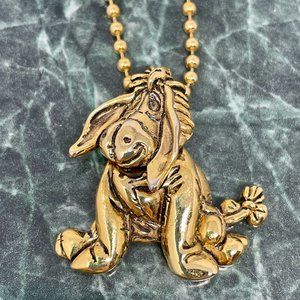 Gold Tone Disney Eeyore Pendant Necklace Charm on 23" Ball Chain-Vintage